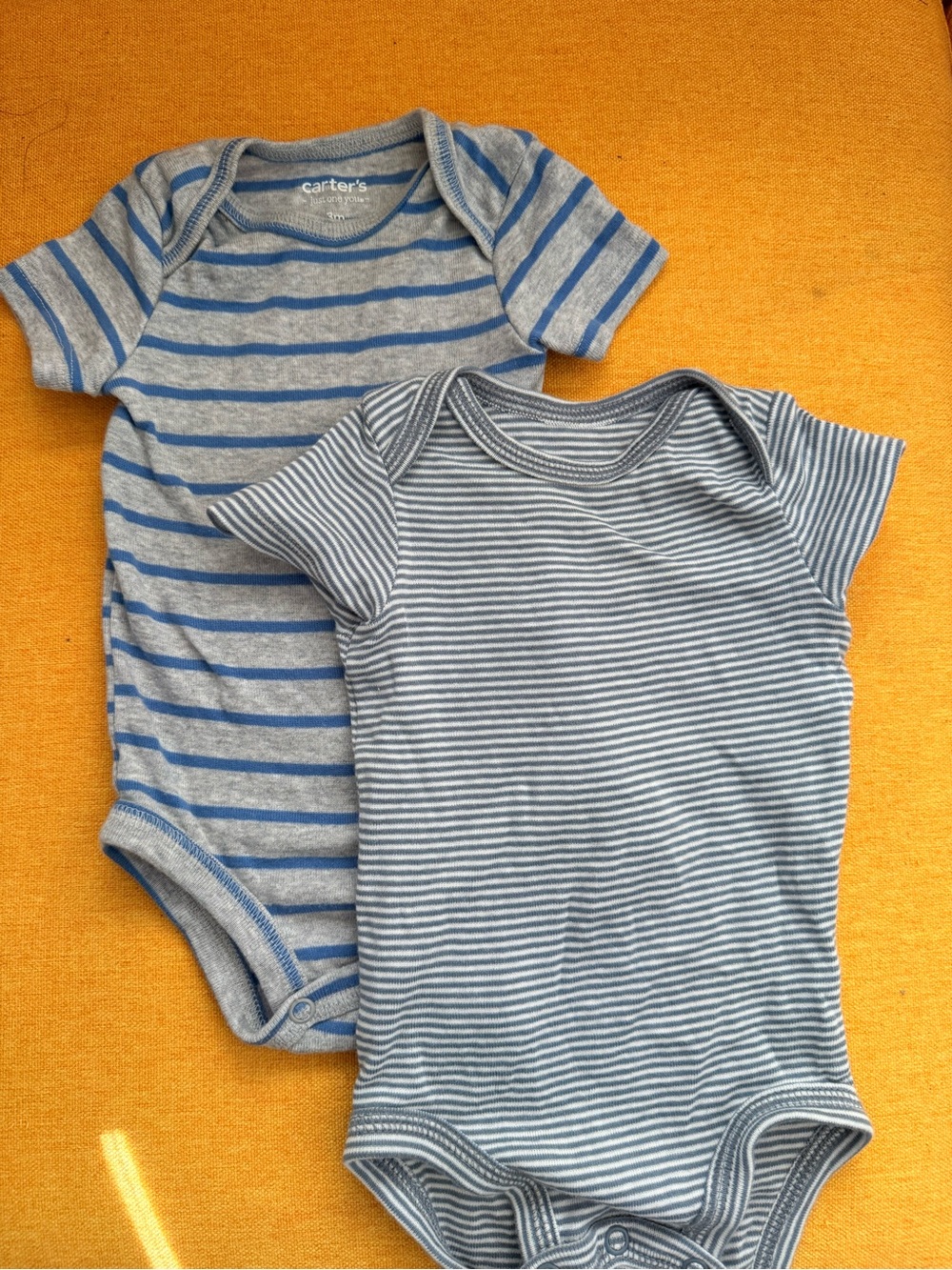 Carter's Blue and Gray Striped Baby Bodysuits Set